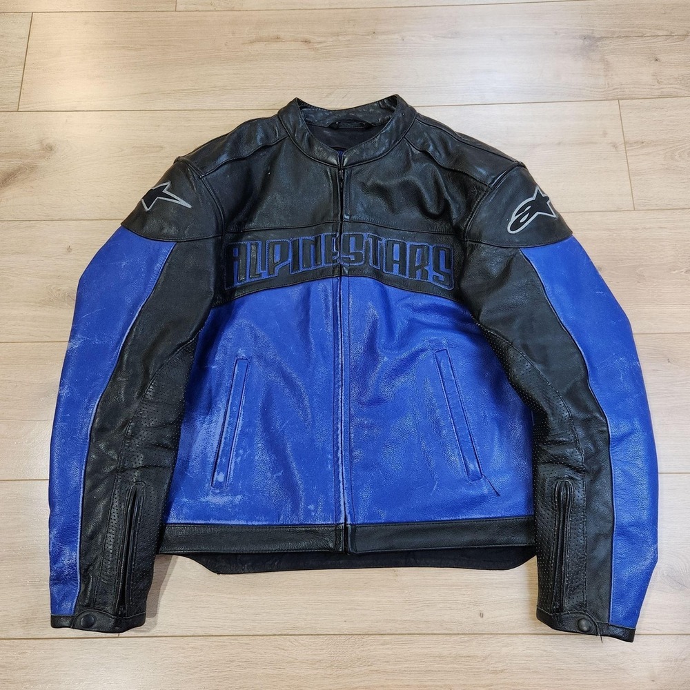 Alpinestars Jacket Mens XL Blue Leather Black Label Motorcycle Biker Racing
